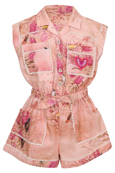 Cascadian Kids Pocket Playsuit Pink Botanical Floral