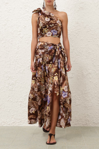 Coco Bow Maxi Skirt Chocolate Multi Floral