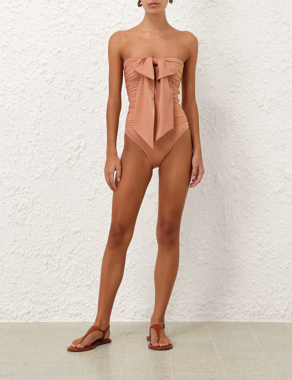 Load image into Gallery viewer, Coco Metallic Drape Bow One Piece Shell Pink
