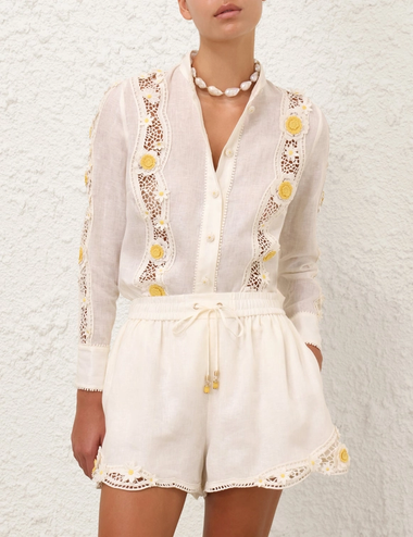 Everley Flower Trim Shirt - Top