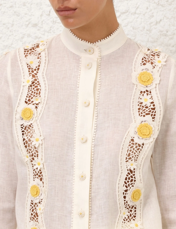 Load image into Gallery viewer, Everley Flower Trim Shirt - Top
