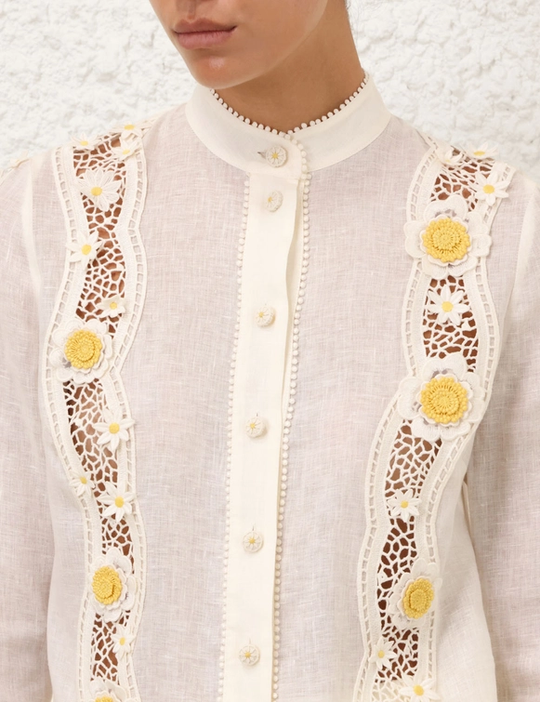 Everley Flower Trim Shirt - Top