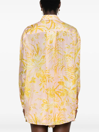 Floral Print Silk Shirt - Top