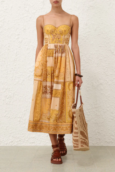 Lucky Corset Midi Dress Mustard Banana