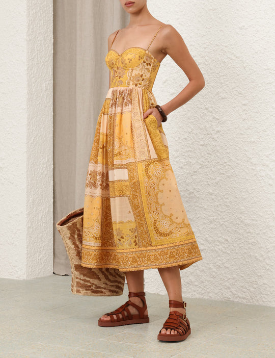 Lucky Corset Midi Dress Mustard Banana Lucky Corset Midi Dress Mustard Banana