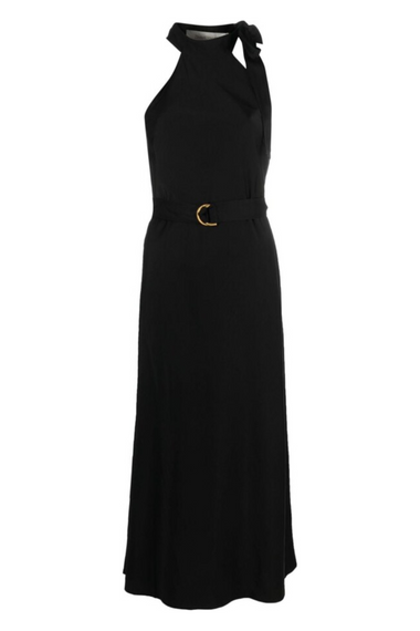 Neck Tie Halter Bias Dress Black