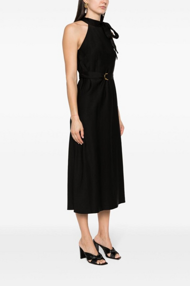 Neck Tie Halter Bias Dress Black