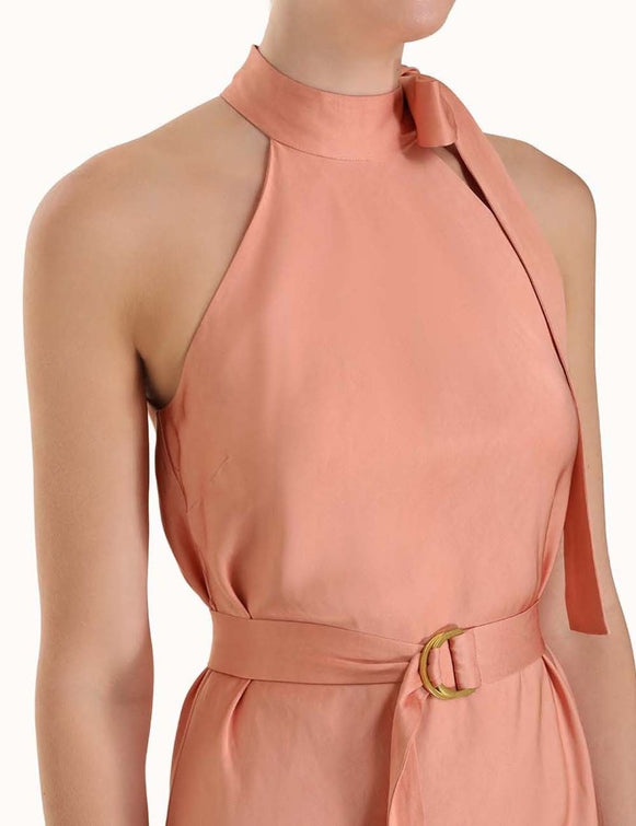 Load image into Gallery viewer, Neck Tie Halter Dress Lipstick - Dress
