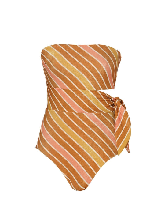 Load image into Gallery viewer, Lexi Metallic Scarf Tie One Piece Caramel - One Piece
