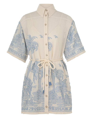 Ottie Palm Shirt Dress Cream/Blue - Dress