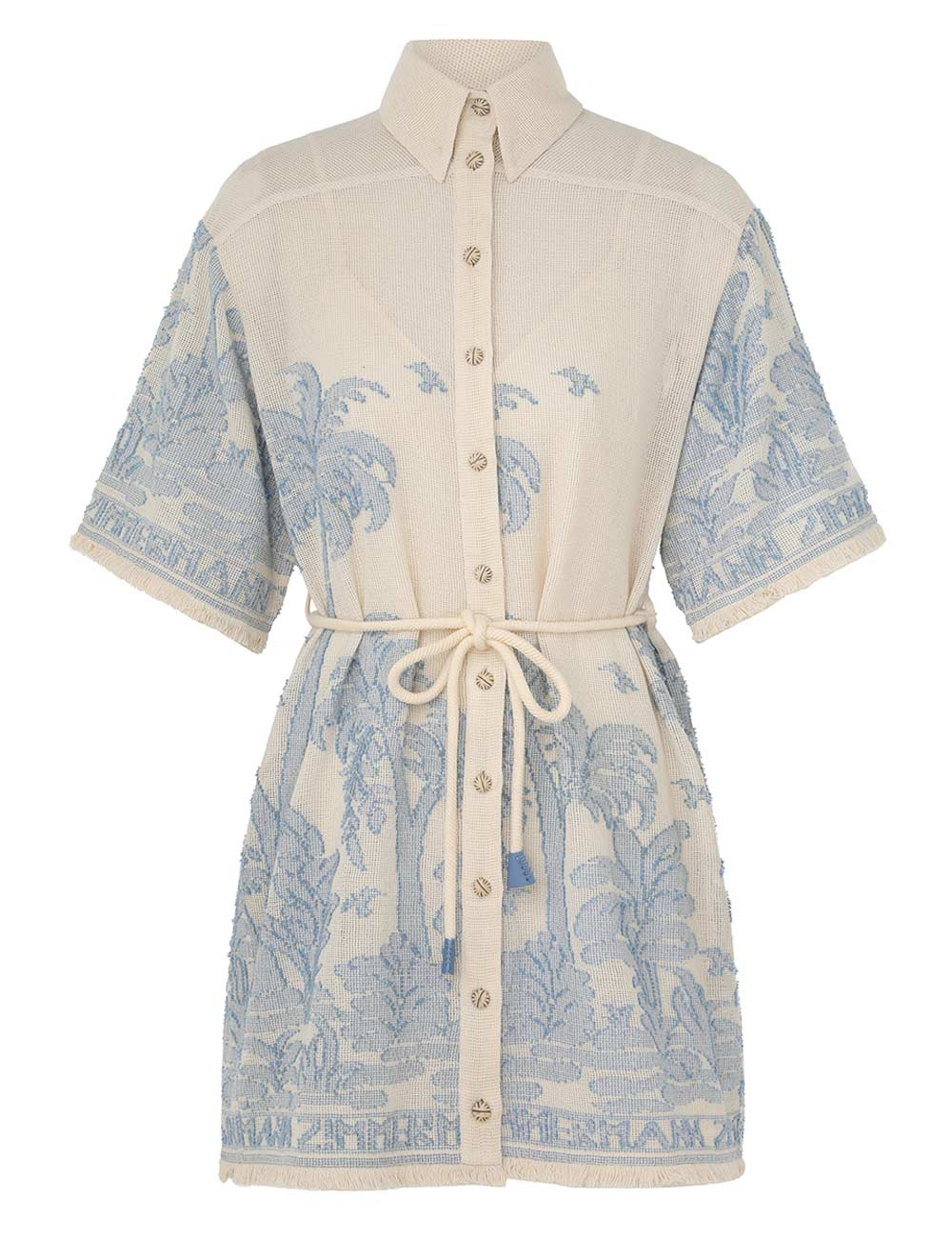 Load image into Gallery viewer, Ottie Palm Shirt Dress Cream/Blue - Dress
