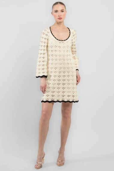 Rhiannon Scoop Neck Crochet Dress Cream/Black