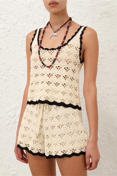 Rhiannon Crochet Tank Cream/Black
