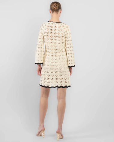 Rhiannon Scoop Neck Crochet Dress Cream/Black