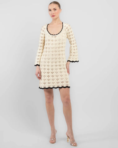 Rhiannon Scoop Neck Crochet Dress Cream/Black