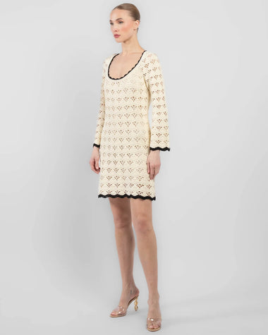 Rhiannon Scoop Neck Crochet Dress Cream/Black