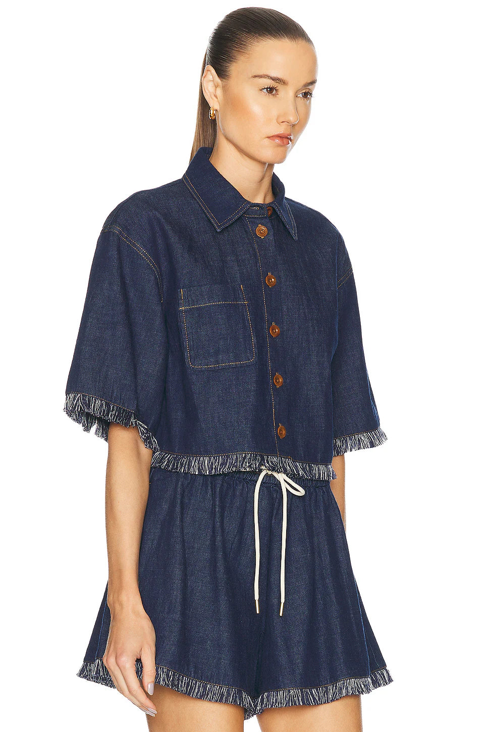 Load image into Gallery viewer, Rhiannon Fringe Denim Shirt
