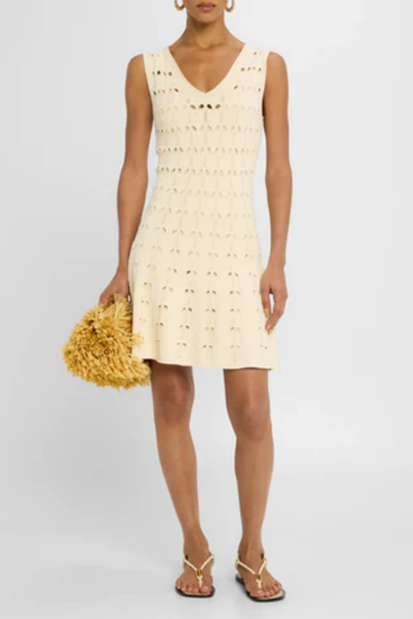 Rhiannon Pointelle Sleeveless Mini Dress Cream