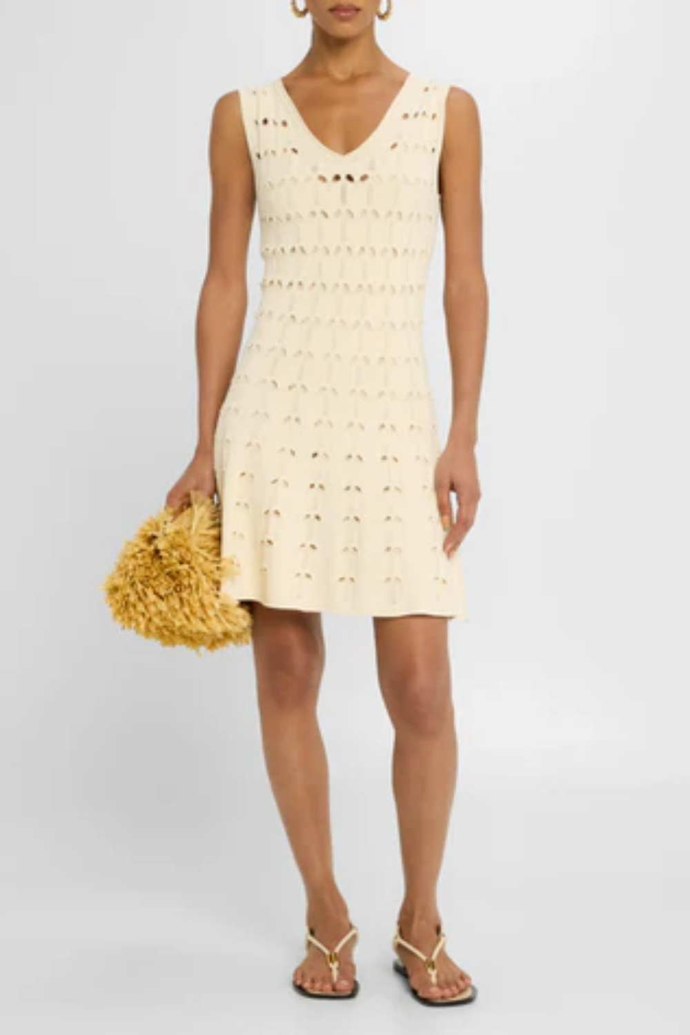 Load image into Gallery viewer, Rhiannon Pointelle Sleeveless Mini Dress Cream
