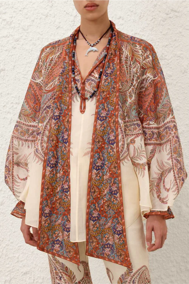 Rhiannon Tie Neck Blouse Cream Paisley