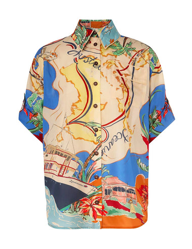 Alight Short Sleeve Shirt Nautical Map - Top