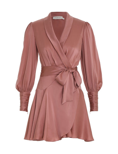 Silk Wrap Mini Dress Dusty Pink - Dress