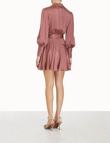 Silk Wrap Mini Dress Dusty Pink - Dress