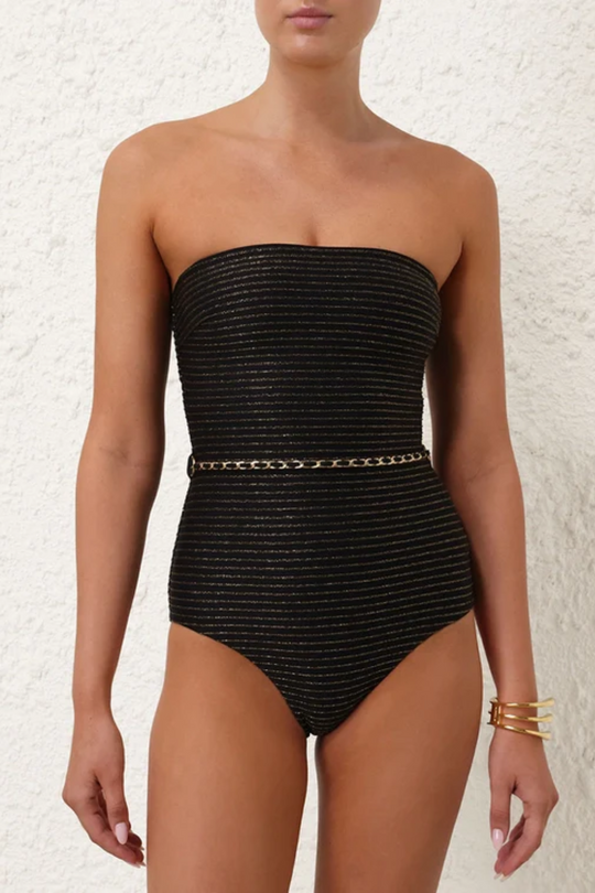 Waverly Bandeau Chain One Piece Black/Gold