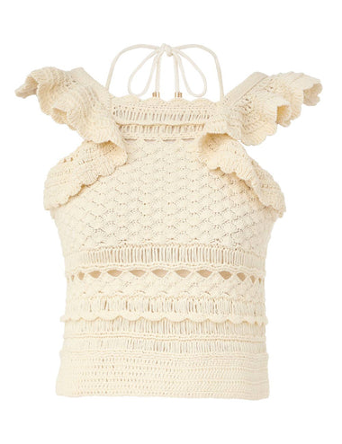 Waverly Crochet Halter Top Cream - Top