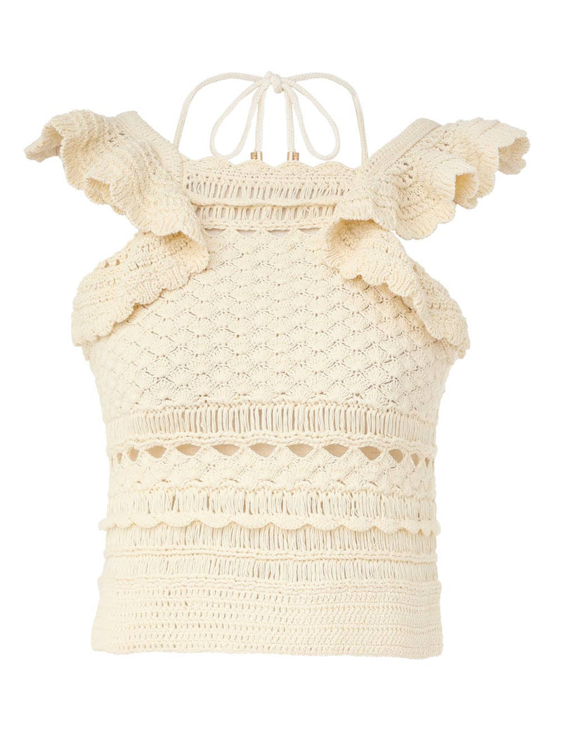 Waverly Crochet Halter Top Cream