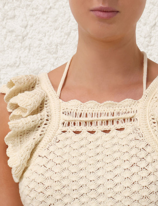 Load image into Gallery viewer, Waverly Crochet Halter Top Cream - Top
