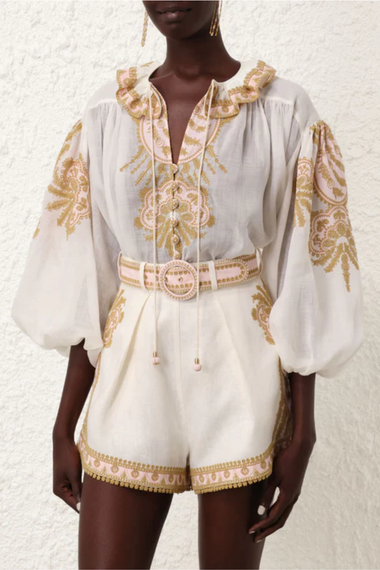Waverly Embroidered Top in Cream/Gold