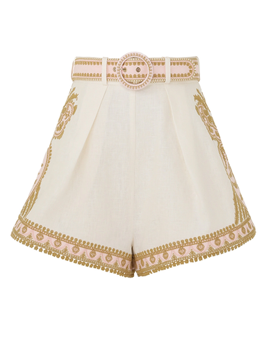 Waverly Embroidered Tuck Short In Cream/Gold - Shorts