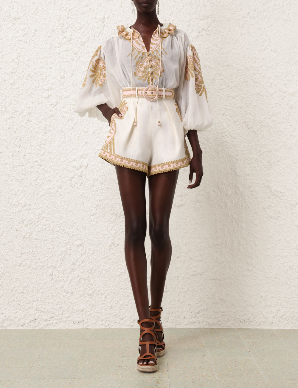 Load image into Gallery viewer, Waverly Embroidered Tuck Short In Cream/Gold - Shorts
