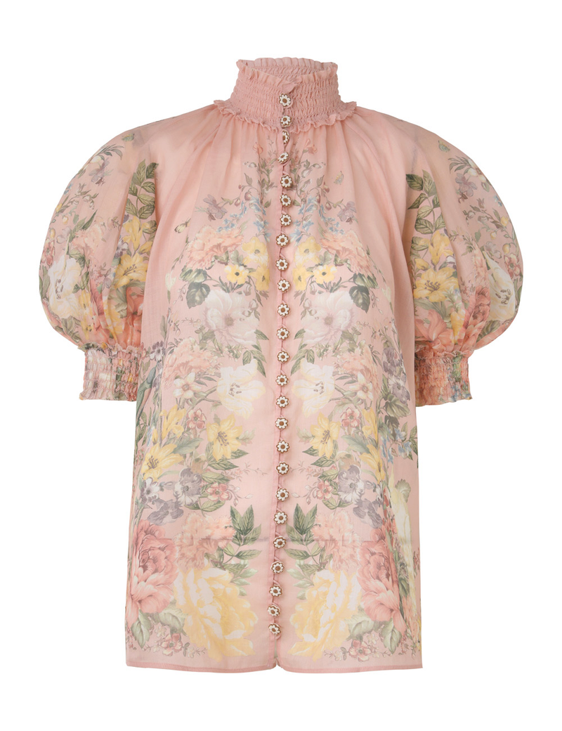 Waverly Short Sleeve Blouse Pink Floral