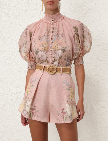 Waverly Short Sleeve Blouse Pink Floral - Top