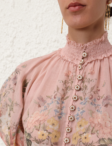 Waverly Short Sleeve Blouse Pink Floral - Top
