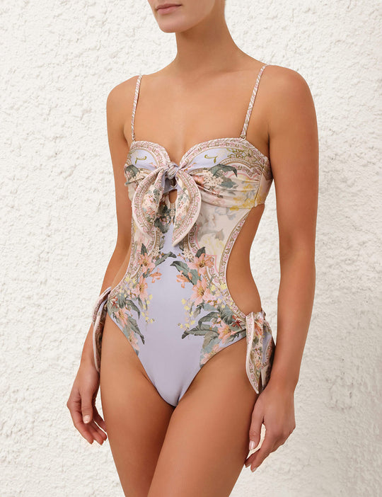 Wylie Scarf Tie One Piece Blue Floral - One Piece