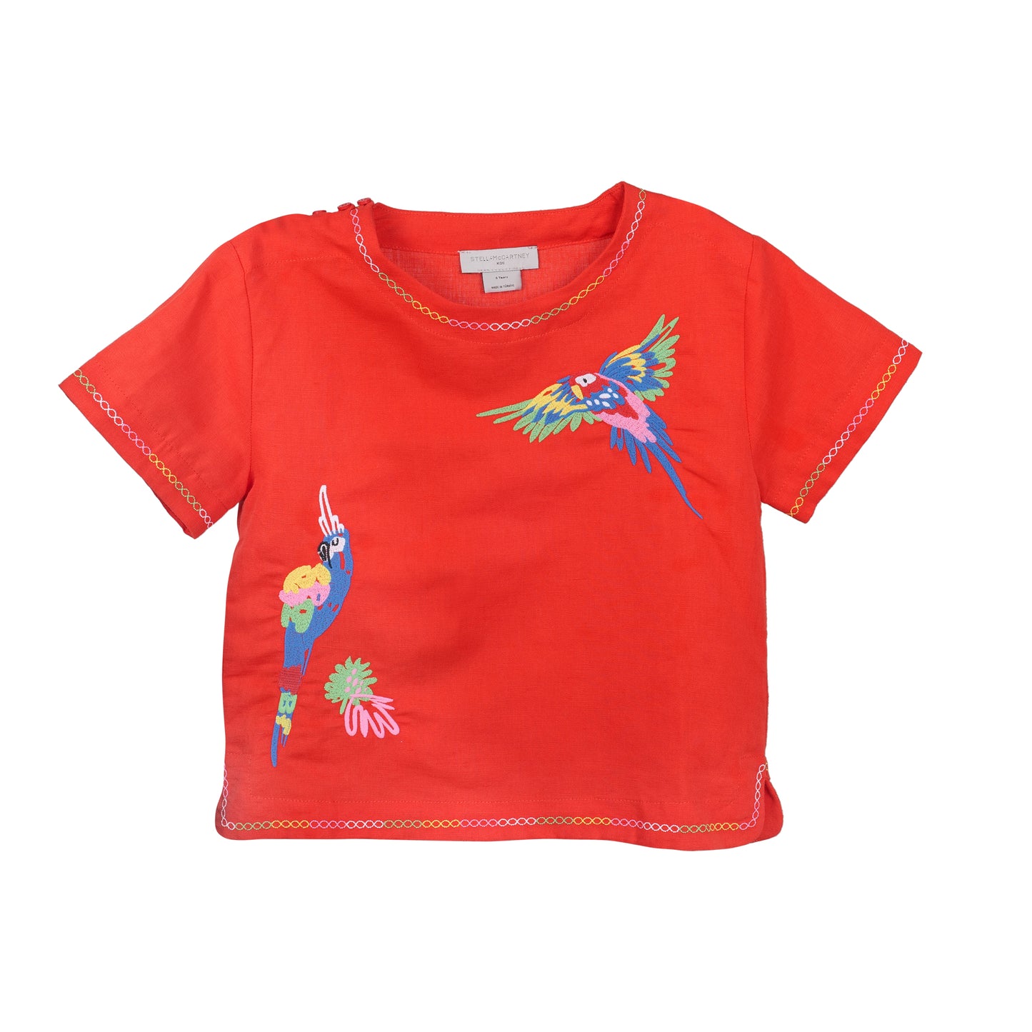 Girls Bird Embroidered T Shirt in Red