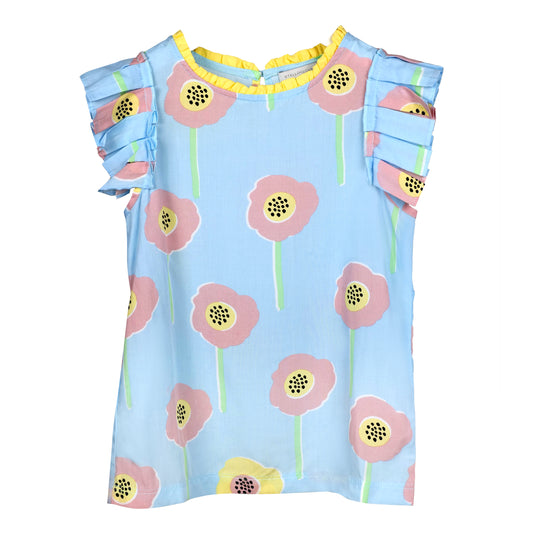 Girl's Floral Top in Light Blue