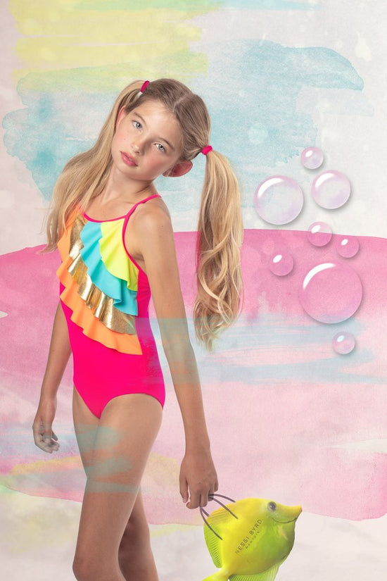Girls One Piece Swimsuit With Ruffle