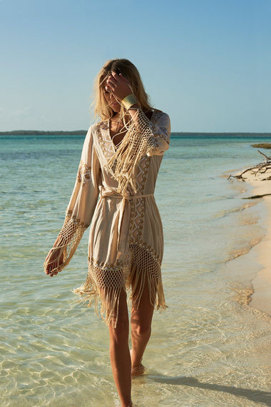 Embroidered Fringe Cover up - ONE SIZE - Cover Up