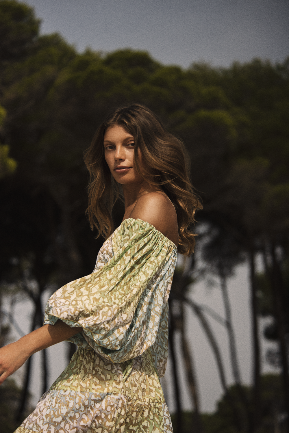 Load image into Gallery viewer, Tie Dye Boho Layer Dress With Snow Leopard Print Green Lime/Turq - ONE SIZE - Dress
