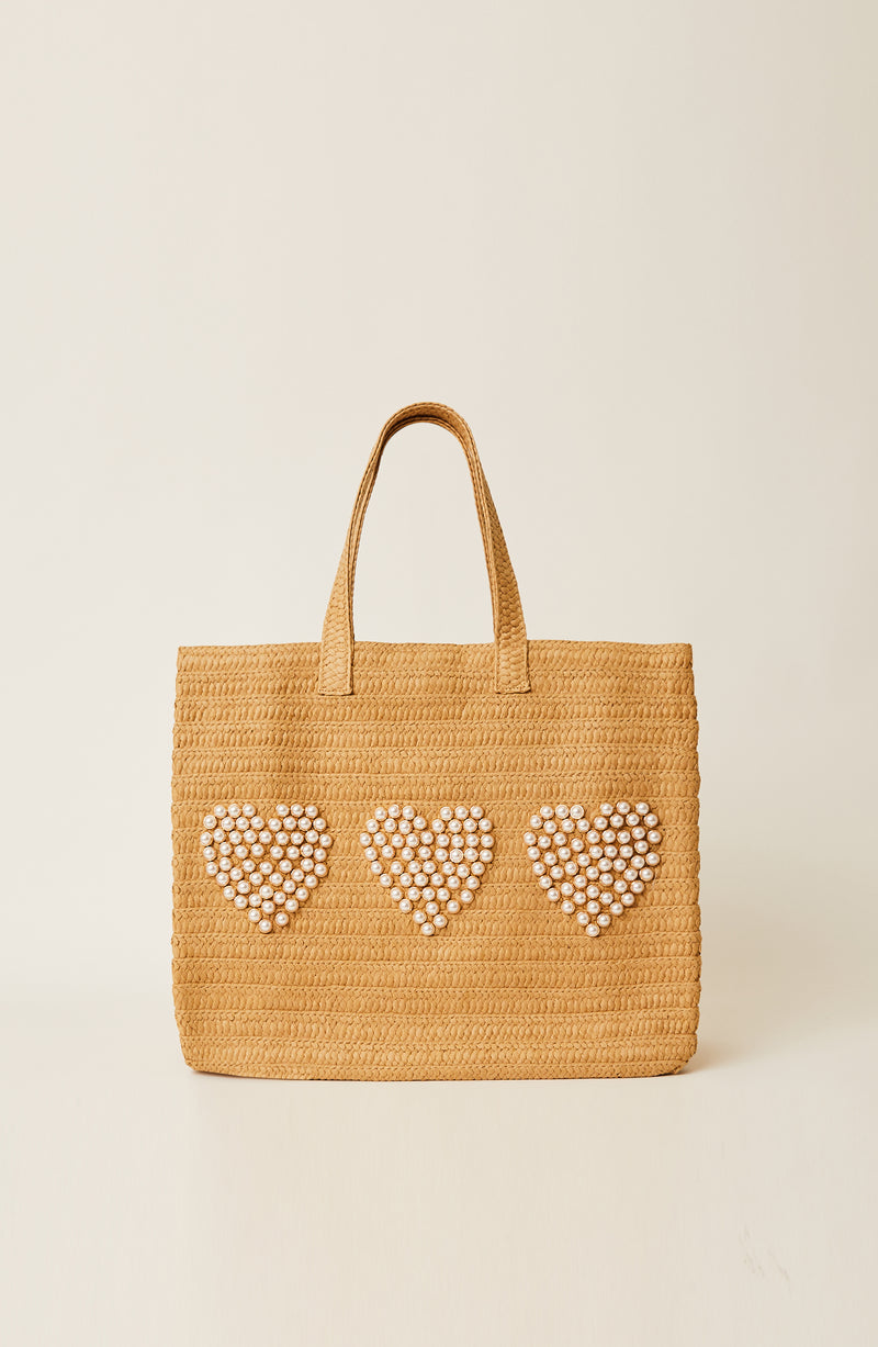 Three Hearts Tote Beach Bag Sand