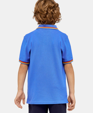 boy wearing a sundek Blue Polo Shirt