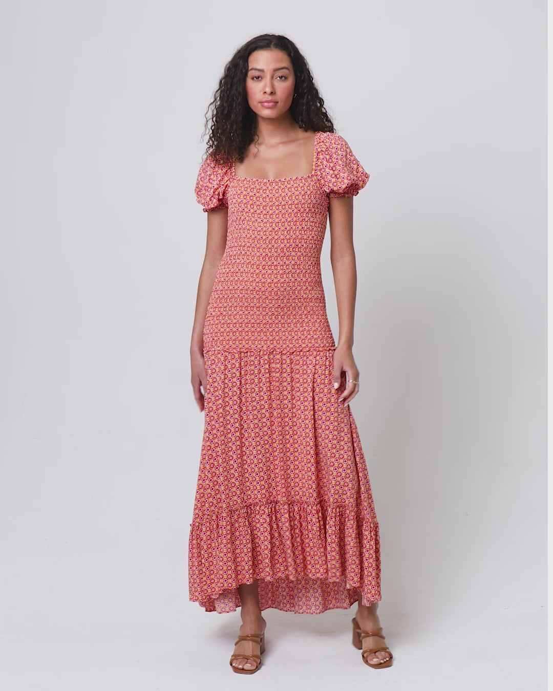 Load and play video in Gallery viewer, Smocked Maxi Dress in Daisy Print
