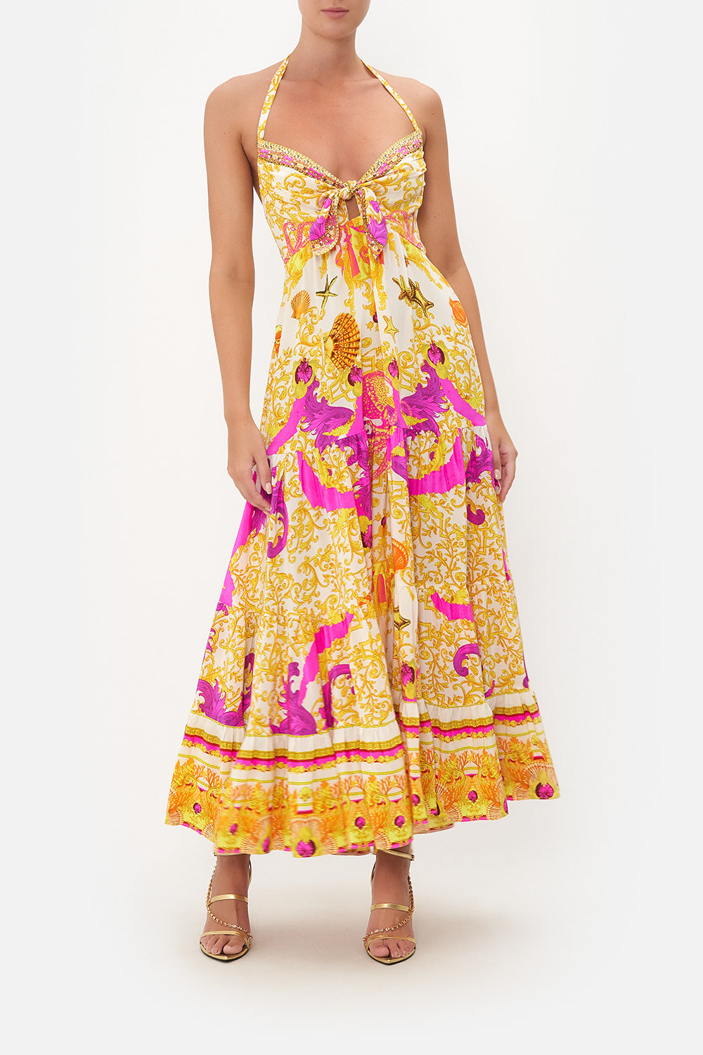 Camilla Tie Front Maxi Dress with Flared Hem