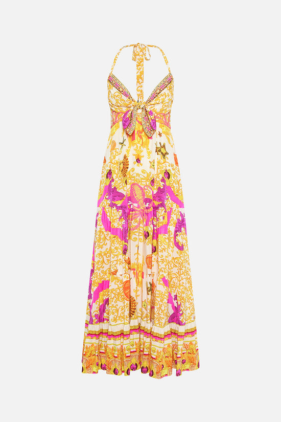 Load image into Gallery viewer, Silk Halter Neck Dress in Yellow/Fuchsia
