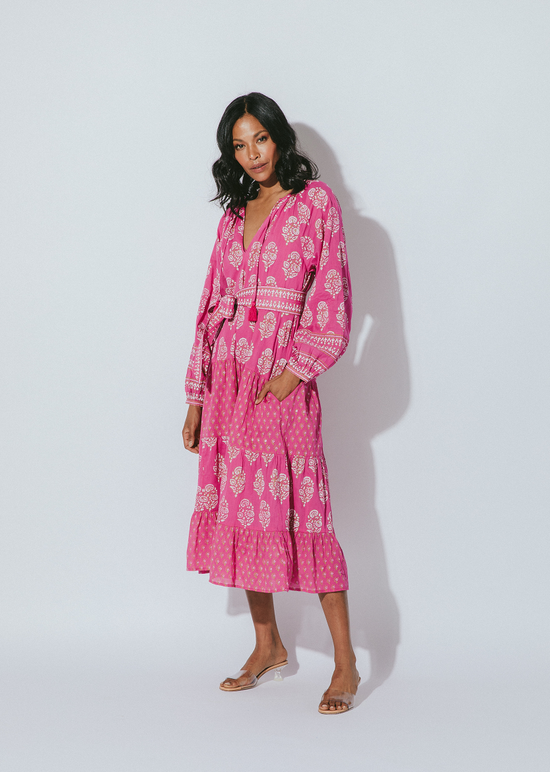 Load image into Gallery viewer, Fiji Midi Dress Mix Block Print
