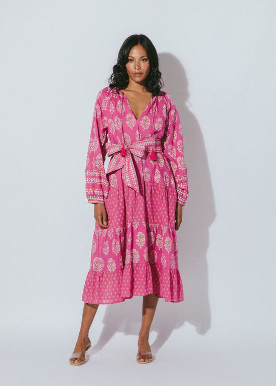 Load image into Gallery viewer, Fiji Midi Dress Mix Block Print

